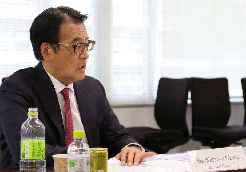 ▲ 간담회서 발언하는 오카다 일본 입헌민주당 간사장